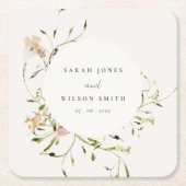 ソフト赤面メドーウォーター色フローラリース結婚ズ スクエアペーパーコースター (正面)