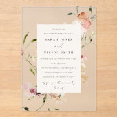 ソフト赤面メドーウォーター色フローラ婚約 アクリル招待状 (正面)