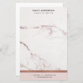 ソフト赤面モダンピンクローズ金ゴールド大理石テクスチャ 便箋 (正面/裏面)