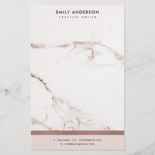 ソフト赤面モダンピンクローズ金ゴールド大理石テクスチャ 便箋 (正面)