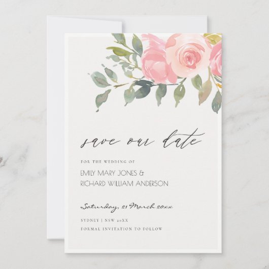 ソフト赤面水カラーフローラ日付カードの保存 サンキューカード (正面)