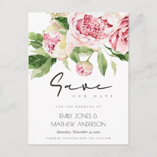 ソフト赤面牡丹フローラ水の色を保存する日付 案内ポストカード (正面)