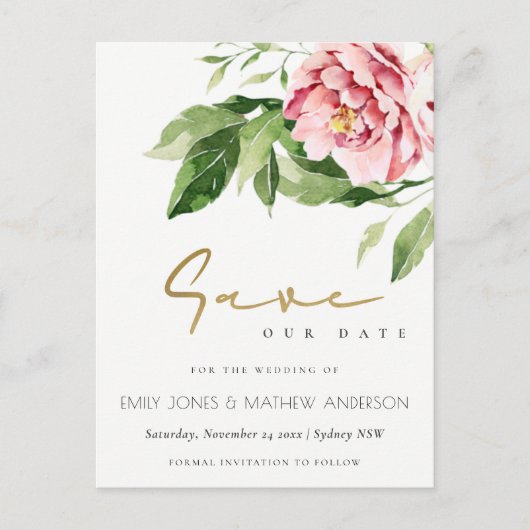 ソフト赤面牡丹フローラ水の色を保存する日付 案内ポストカード (正面)