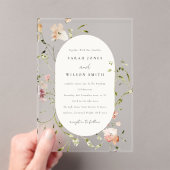 ソフト赤面牧草地の水カラーフローラフレーム結婚ズ アクリル招待状 (インサイチュ (ポータブル))