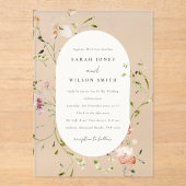 ソフト赤面牧草地の水カラーフローラフレーム結婚ズ アクリル招待状 (正面)