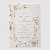 ソフト赤面牧草地の水カラーフローラフレーム結婚ズ ベラム紙招待状 (正面)