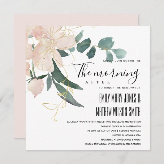 ソフト赤面金ゴールドのフローラ結婚は 招待状 (正面/裏面)