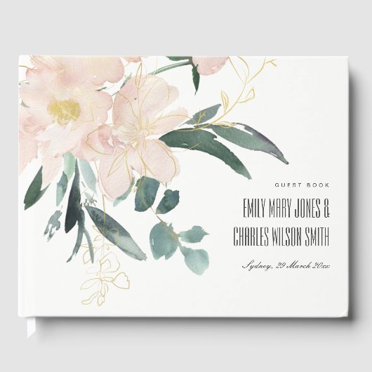 ソフト赤面金ゴールドバンチフレーム水彩結婚色 ゲストブック (正面)