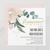ソフト赤面金ゴールドフローラバンチ水彩婚約 招待状 (正面/裏面)