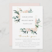 ソフト赤面金ゴールドフローラフレーム水結婚色 サンキューカード (正面/裏面)