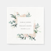 ソフト赤面金ゴールドフローラフレーム水結婚色 スタンダードカクテルナプキン (正面)