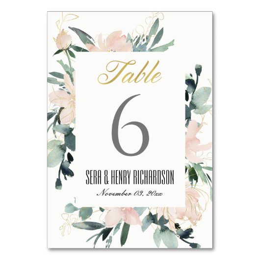 ソフト赤面金ゴールドフローラフレーム水結婚色 テーブルナンバー (裏面)