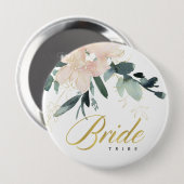 ソフト赤面金ゴールドフローラ水彩花嫁部族 缶バッジ (正面&裏面)