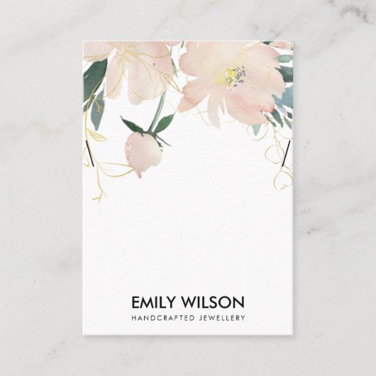 ソフト赤面金ゴールドフローラ水色ネックレスディスプレイ 名刺 (正面)