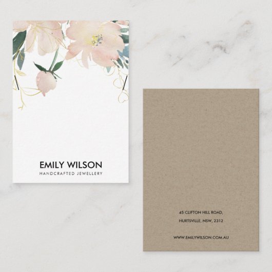 ソフト赤面金ゴールドフローラ水色ネックレスディスプレイ 名刺 (正面/裏面)