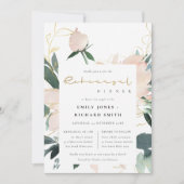 ソフト赤面金ゴールドフローラ水色リハーサルディナー 招待状 (正面)