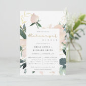 ソフト赤面金ゴールドフローラ水色リハーサルディナー 招待状 (スタンド正面)