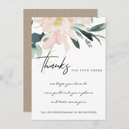 ソフト赤面金ゴールド企業のフローラロゴ サンキューカード (正面/裏面)