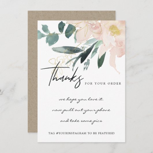 ソフト赤面金ゴールド企業のフローラロゴ サンキューカード (正面/裏面)