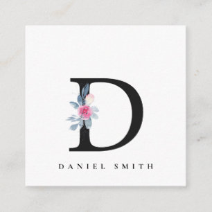 ソフト赤面青フローラアルファベット名D スクエア名刺