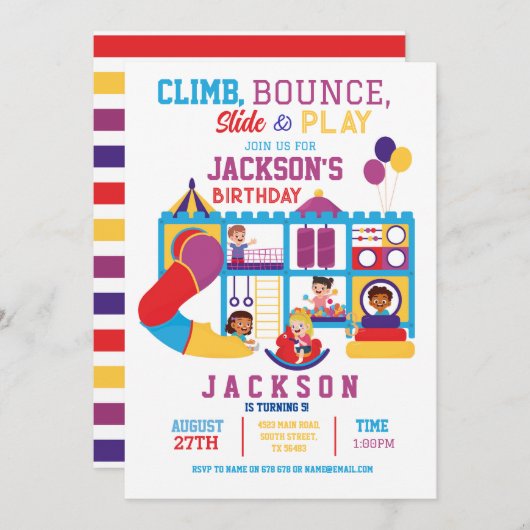 ソフト遊バウンス誕生日パーティーの招待 招待状 (正面/裏面)