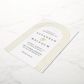 ソフト釉薬 |白と金ゴールドのアーシンプルチ結婚ーズ 箔招待状 (回転した状態)