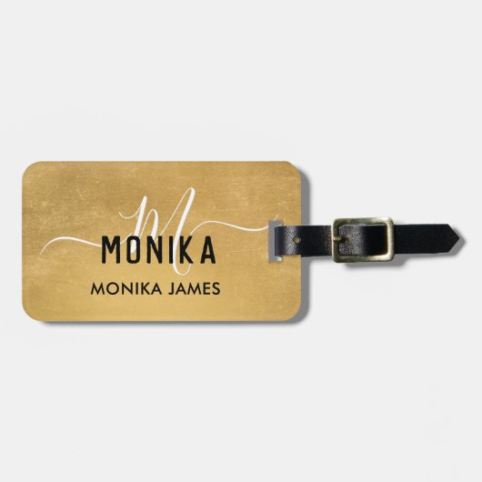ソフト金エレガント箔モノグラムカスタム ラゲッジタグ (正面横)