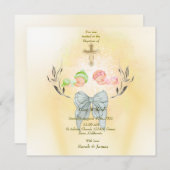 ソフト金ゴールドクロスバプティスフラット招待 招待状 (正面/裏面)