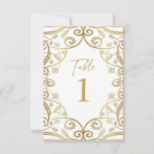 ソフト金ゴールドグリッターフローラ結婚レースのテーブル番号 招待状 (正面)