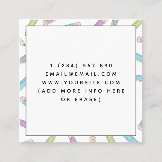 ソフト鉛筆パターンESL先生英語インストラクター スクエア名刺 (裏面)