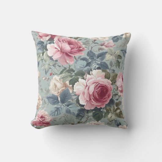 ソフト開花オープンバラ水彩 クッション (正面)