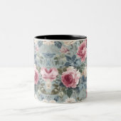 ソフト開花オープンバラ水彩 ツートーンマグカップ (中央)