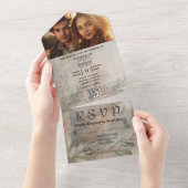 ソフト アブストラクト ボタニカル グレー グリーン ミニマル QR コード オールインワン招待状 (貼ってはがせる)