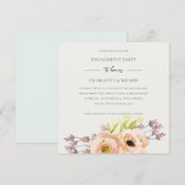 ソフト オフホワイト ブラッシュ ピンク ピーチ フローラル エンゲージメント 招待状 (正面/裏面)