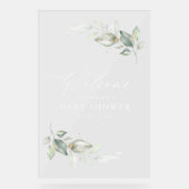 ソフト・グリーンと金ゴールド・ミニマリスト歓迎 アクリルサイン (正面)