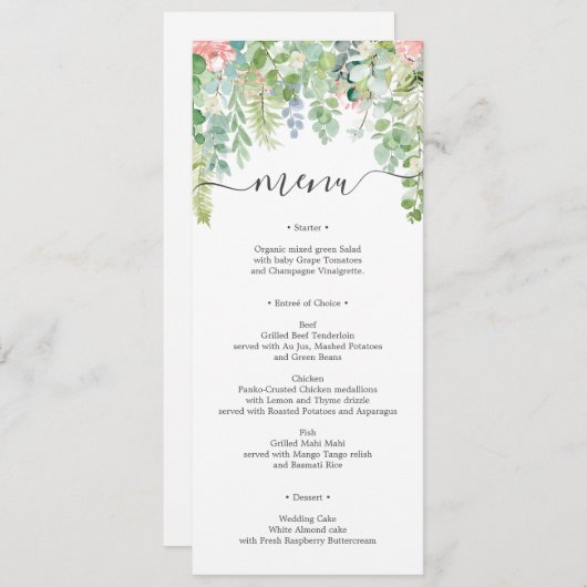 ソフト·グリーン結婚リーのメニューまたはブライダルシャワー 招待状 (正面/裏面)