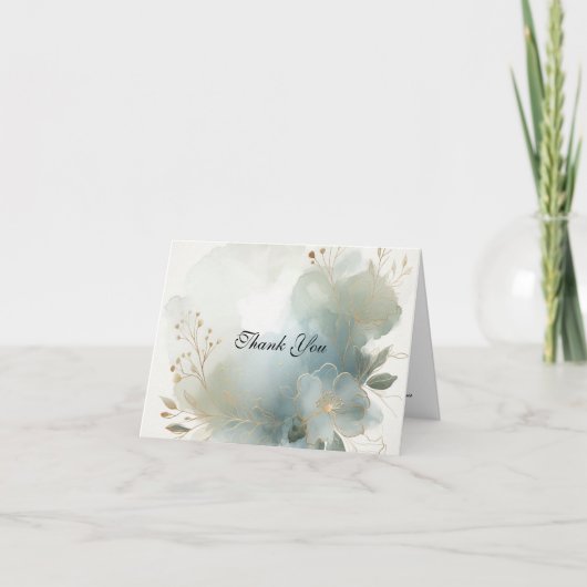 ソフト ゴールデン ダスティ ブルー ロマンス ウェディング サンキューカード (正面)