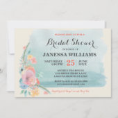 ソフト&スウィートティール(緑がかった色)ピンクボホフローラブライダルシャワー 招待状 (正面)