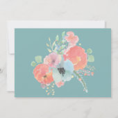 ソフト&スウィートティール(緑がかった色)ピンクボホフローラブライダルシャワー 招待状 (裏面)