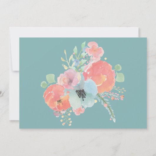 ソフト&スウィートティール(緑がかった色)ピンクボホフローラブライダルシャワー 招待状 (裏面)