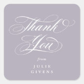 ソフト パープル エレガント スクリプト 卒業 ありがとうございます スクエアシール (正面)