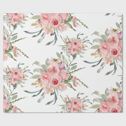ソフト ブラッシュ ピンク エレガント フェミニン フラワーのウェディング ラッピングペーパー (フラット)