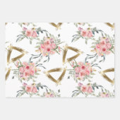 ソフト ブラッシュ ピンク ゴールド フラワーの結婚式 ラッピングペーパーシート (正面3)