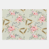 ソフト ブラッシュ ピンク ゴールド フラワーの結婚式 ラッピングペーパーシート (正面)