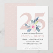 ソフト ブラッシュ ブルー フラワル 25周年 記念 招待状 (正面/裏面)