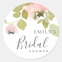 ソフト ブラッシュ ローズ フローラル ウォーターカラー ブライダル シャワー ラウンドシール