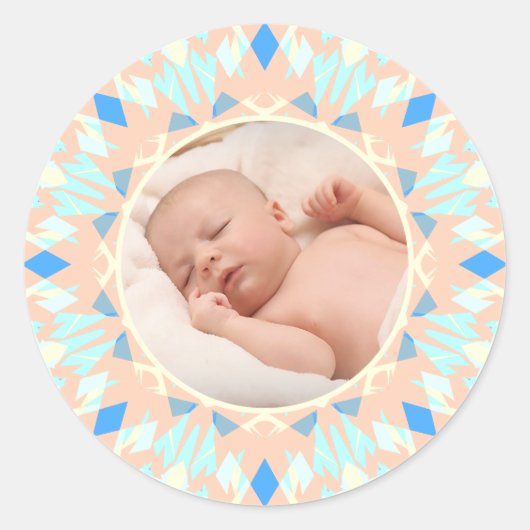 ソフト プリティ ブルー カスタム フォト マザーズデイ ギフト ラウンドシール (正面)