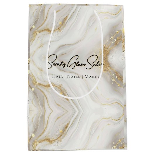 ソフト マーブル グラム サロン バッグ – 現代の編集可能なデザイン ミディアムペーパーバッグ (正面)