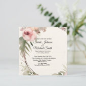 ソフト、ロマンチック、フローラ結婚式招待状デザイン (スタンド正面)
