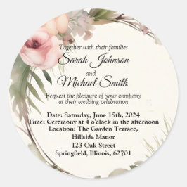 ソフト、ロマンチック、フローラ結婚式招待状デザイン ラウンドシール